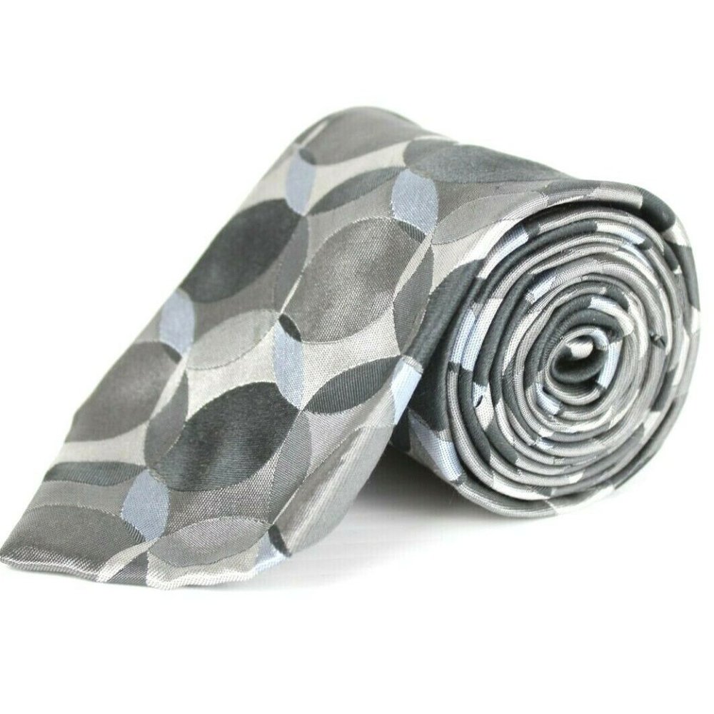 Ted Baker London Men's Silk Neck Tie Made in USA Silver Geometric Print